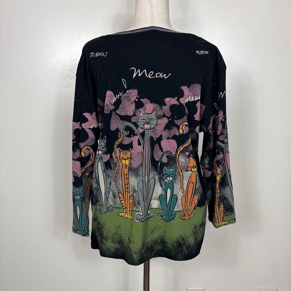Jess & Jane Rhinestone Kitty Cat Top XL Whimsy Eclectic - Picture 5 of 6